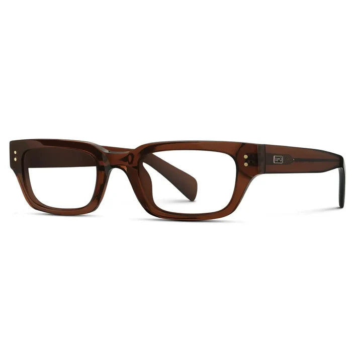 Cocoa Brown || Side view of Women's Rectangular Prescription Eyeglasses with Cocoa Brown Frame and Clear Lenses on a white background