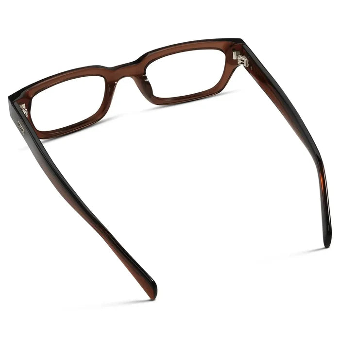 Cocoa Brown || Back view of Women's Rectangular Prescription Eyeglasses with Cocoa Brown Frame and Clear Lenses on a white background