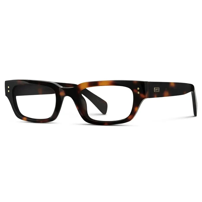 Brown Tortoise || Side view of Women's Rectangular Prescription Eyeglasses with Brown Tortoise Frame and Clear Lenses on a white background
