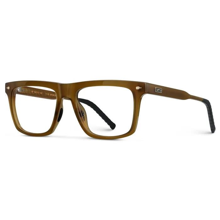Dune Brown || Side view of Men's Classic Rectangular Prescription Eyeglasses with Dune Brown Frame and Clear Lens on a white background