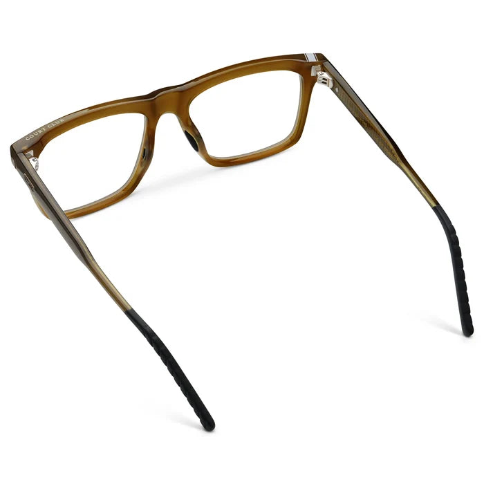 Dune Brown || Back view of Men's Classic Rectangular Prescription Eyeglasses with Dune Brown Frame and Clear Lens on a white background