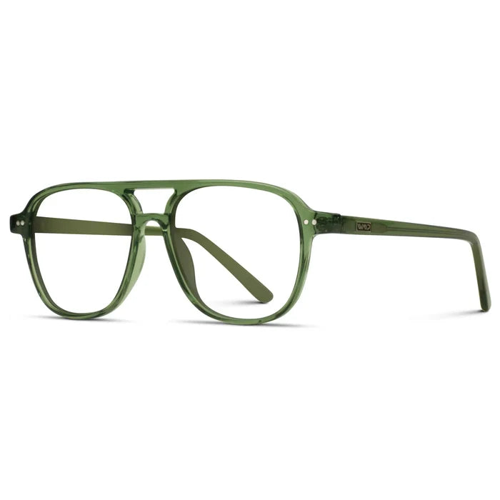 Emerald Green || Side view of Women's Oversized Aviator Prescription Glasses with Emerald Green Frame and Clear Lenses on a white background