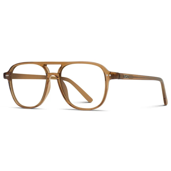 Crystal Copper || Side view of Women's Oversized Aviator Prescription Glasses with Crystal Copper Frame and Clear Lenses on a white background