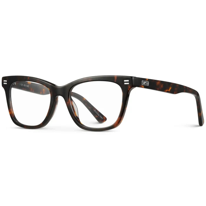 Brown Tortoise || Side view of Women's Prescription Retro Cat-eye Eyeglasses with Brown Tortoise Acetate Frame and Clear Lens on a white background