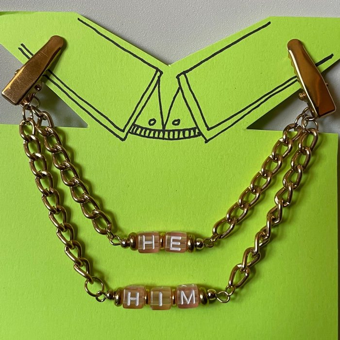 He/Him (Light Pink w/ Gold Chain) COLLAR CLiP CHAiN