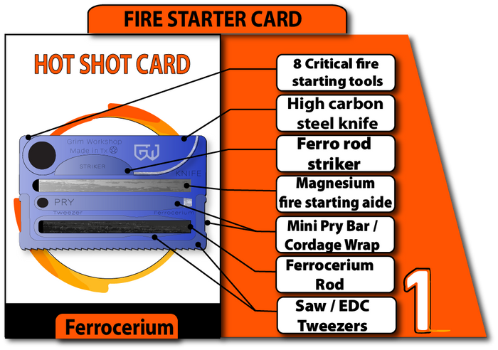 Hot Shot Fire Cards Survival Knife with Fire Starter Kit. Starting a fire with magnesium and a ferro rod firestarter is easy with the hot shot fire starting kit