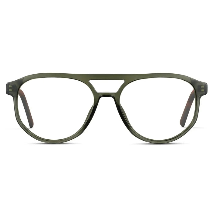 Tortoise Sage || Men's Modern Aviator Prescription Glasses with Tortoise Sage Acetate Frame and Clear Lens on a white background