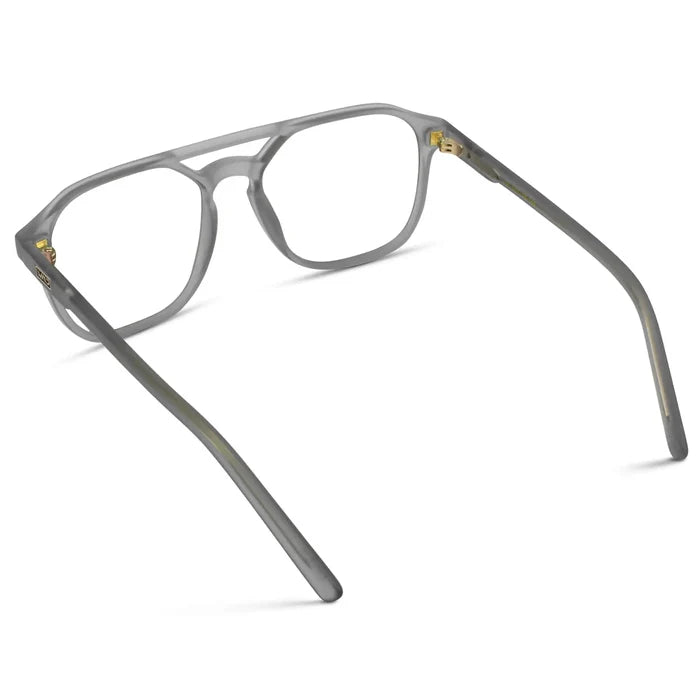 Moonrock Grey || Back view of Men's Double Bridge Geometric Square Prescription Eyeglasses with Grey Acetate Frame and Clear Lenses on a white background