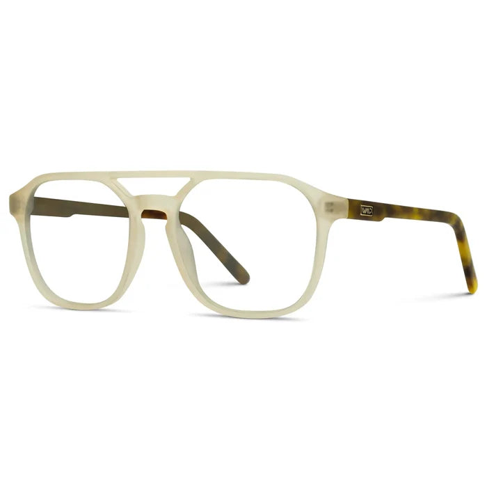 Tortoise Champagne || Side view of Men's Double Bridge Geometric Square Prescription Glasses with Tortoise Champagne Acetate Frame and Clear Lenses on a white background