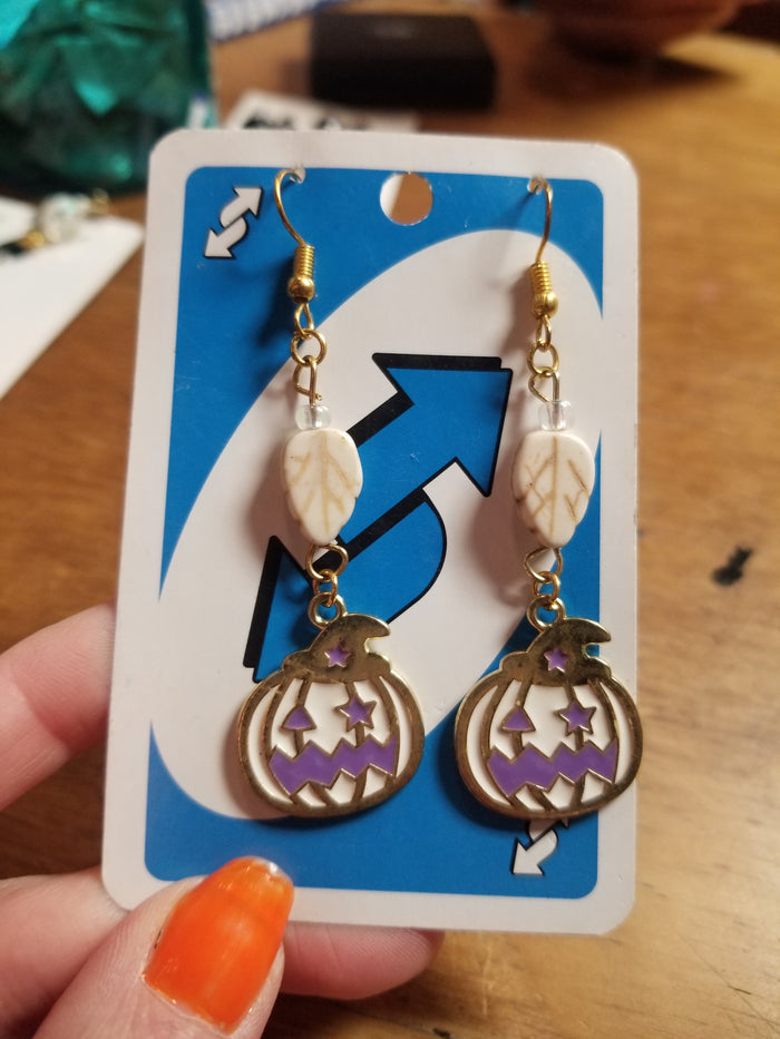 Jack O Lanterns and Leaves EARRINGS by Skullduggery Studio