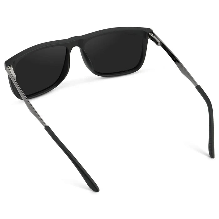 Jade Black || Matte Black Square Frame Sunglasses with Black Polarized Lenses
