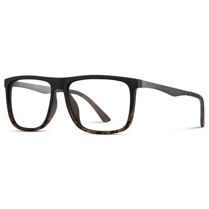 Matte Black Tortoise || Side view of Men's Square Eyeglasses with Matte Black Tortoise Frame and Clear Prescription Lens on a white background