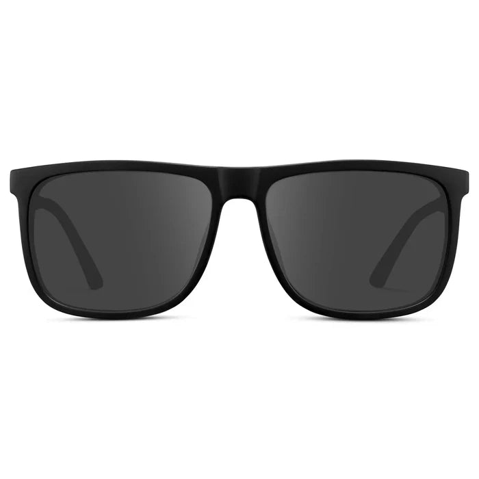 Jade Black / Grey || Men's Prescription Sunglasses with Jade Black Polycarbonate and Stainless Steel Frame and Grey Prescription Lens on a white background