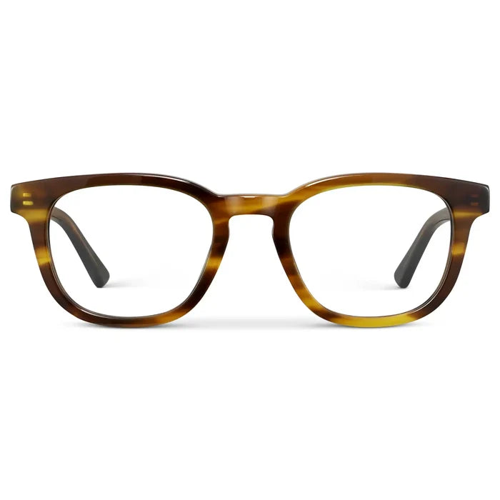 Golden Brown Grain || Men's Square Prescription Eyeglasses with Golden Brown Grain Acetate Frame and Clear Lens