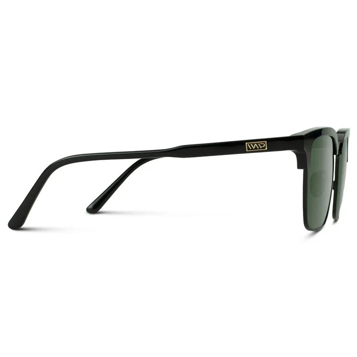 Black / Smoke Green Lens || Retro Black Browline Sunglasses with Green Polarized Lenses