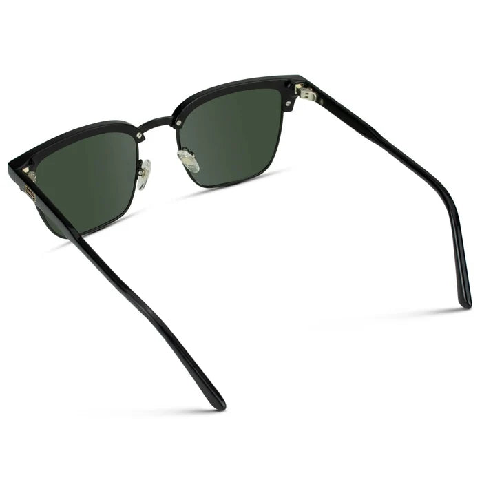 Black / Smoke Green Lens || Black Horn Rimmed Polarized Sunglasses with Green Lenses