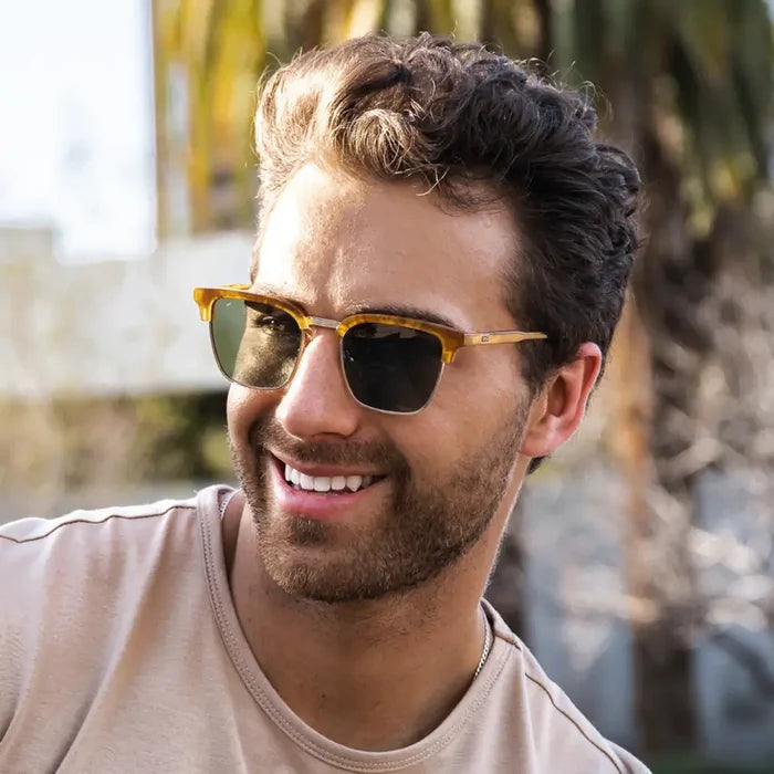Savana Tortoise / Smoke Green Lens || Light Tortoise Horn Rimmed Polarized Sunglasses with Green Lenses