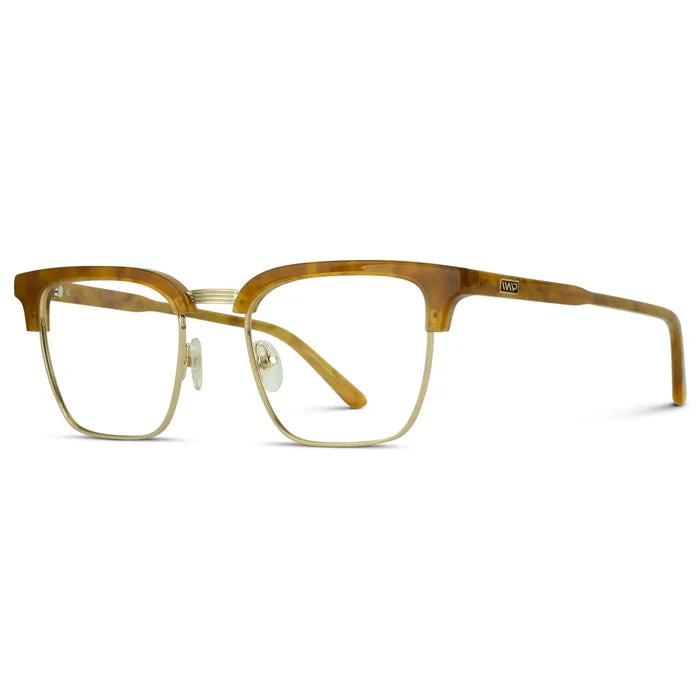 Savana Tortoise || Side view of Men's Horn Rimmed Prescription Glasses with Savana Tortoise Frame and Clear Lenses on a white background