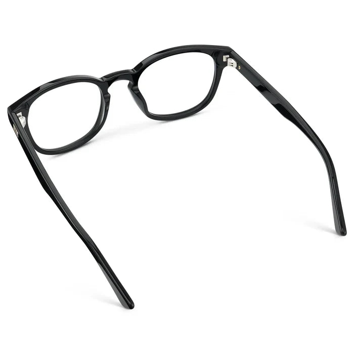 Black || Men's Rounded Rectangular Prescription Eyeglasses with Black Acetate Frame and Clear Lens