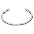 Silver / Denim Blue || Minimalist Silver Men's Cuff Bracelet with Blue Rope Detail on a white background.