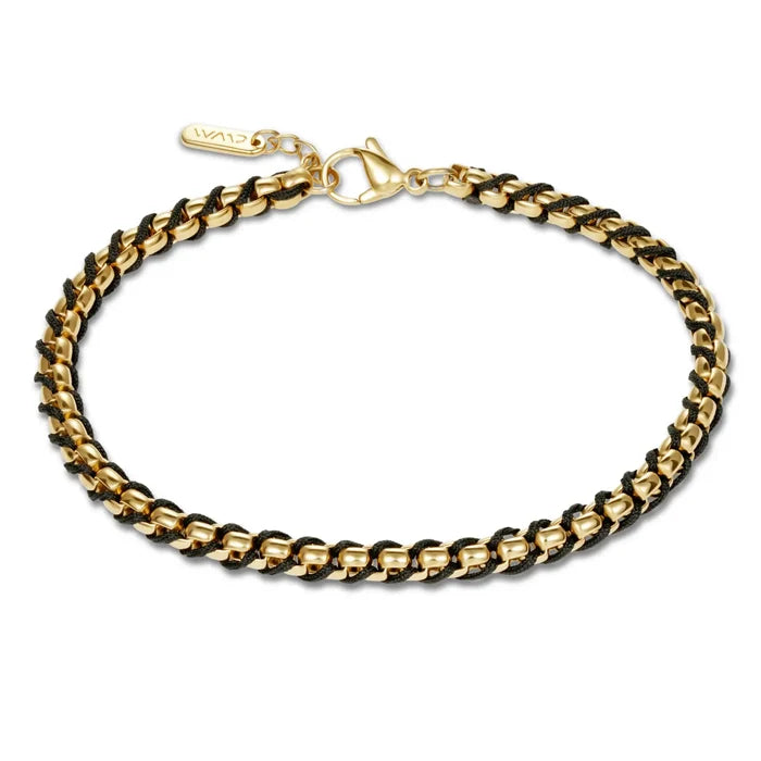 Gold / Black || Men's Cuff and Twisted Chain Bracelet Combination Set in Gold and Black on a white background