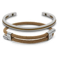 Desert Tan / Silver || Men's Adjustable Bracelet Set with Silver and Brown Details on a white background