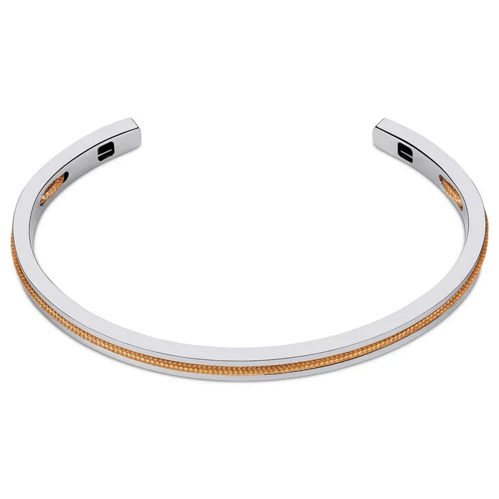 Desert Tan / Silver || Silver and Brown Adjustable Bracelet Set for Men on a white background
