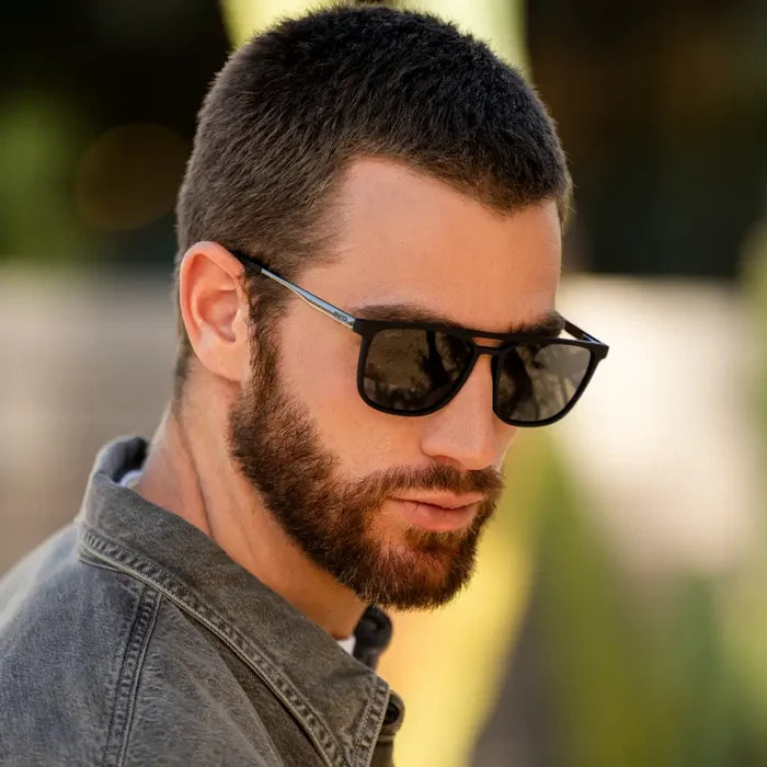 Jade Black || Black Rectangular Aviator Sunglasses with Black Polarized Lenses