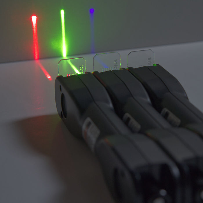 Laser Blox creating line beams on a surface for classroom optics demonstrations