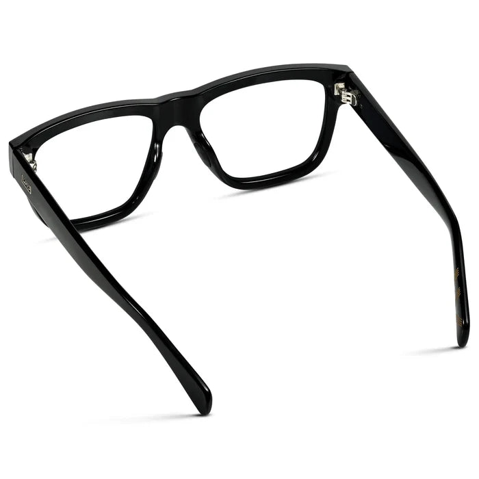 Black || Back view of Men's Square Prescription Classes with Black Frame and Clear Lenses on a white background