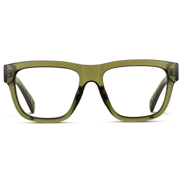 Crystal Saguaro Green || Men's Square Prescription Classes with Crystal Saguaro Green Frame and Clear Lenses on a white background