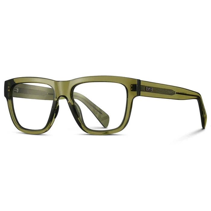 Crystal Saguaro Green || Side view of Men's Square Prescription Classes with Crystal Saguaro Green Frame and Clear Lenses on a white background