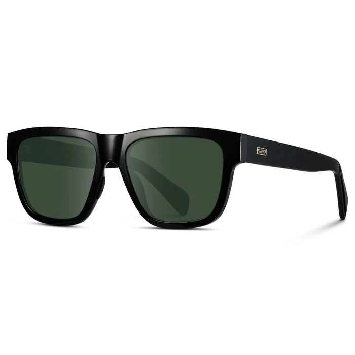 Black / G15 || Side view of Men's Square Prescription Glasses with Black Frame and Green Lenses on a white background