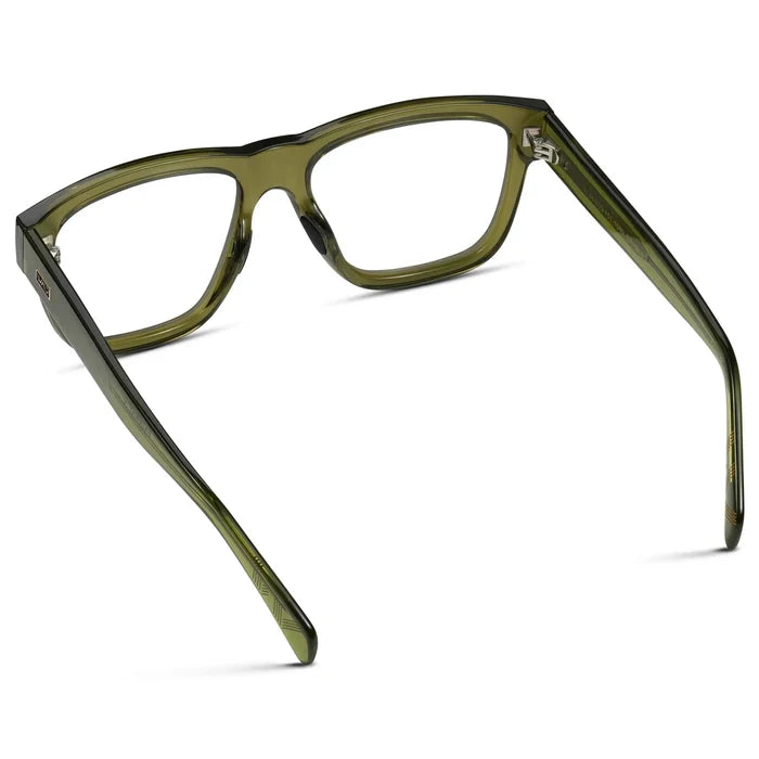 Crystal Saguaro Green || Back view of Men's Square Prescription Classes with Crystal Saguaro Green Frame and Clear Lenses on a white background