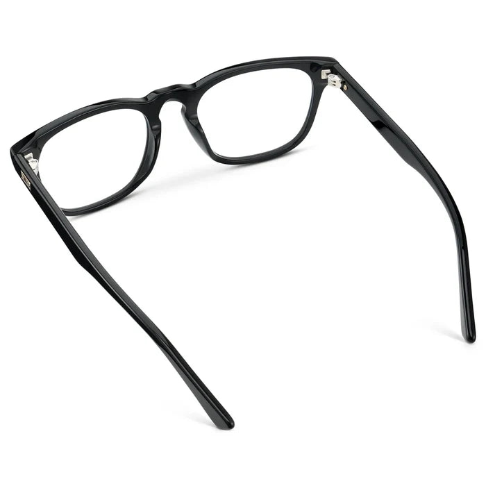 Black || Men's Rectangular Blue Light Blocking Glasses with Black Acetate Frame and Clear Lens