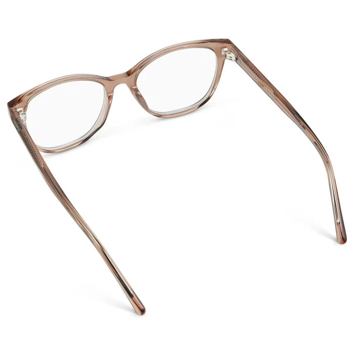 Light Brown || Back view of Women's Cat-Eye Eyeglasses with Light Brown Acetate Frame and Clear Prescription Lens on a white background