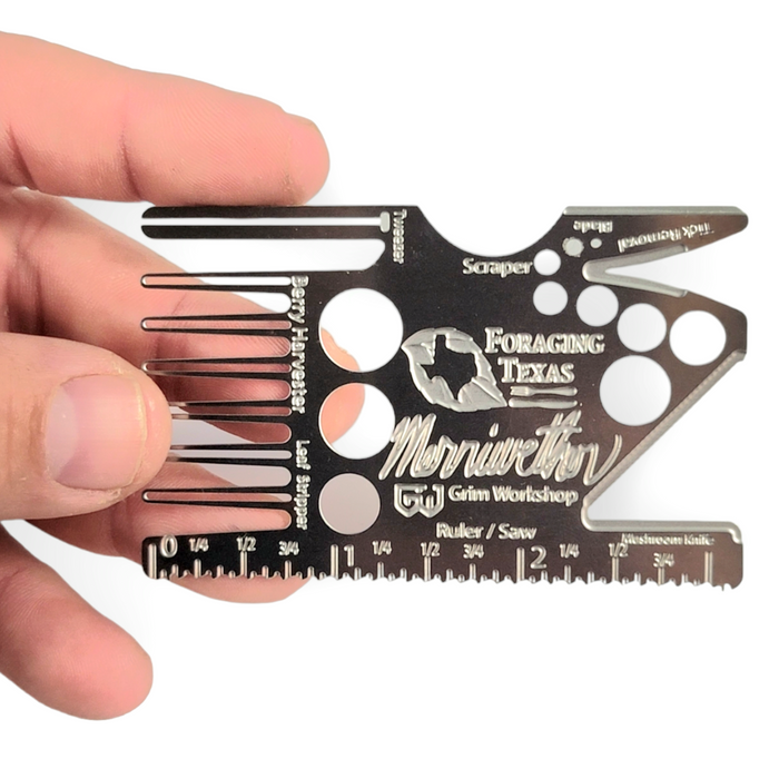 Mark Merriwether foraging kit. Credit card size foraging tools