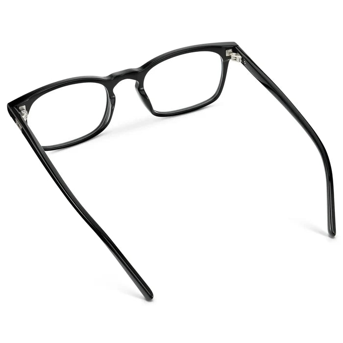 Black || Women's Rectangular Blue Light Blocking Glasses with a Black Acetate Frame and Clear Lens