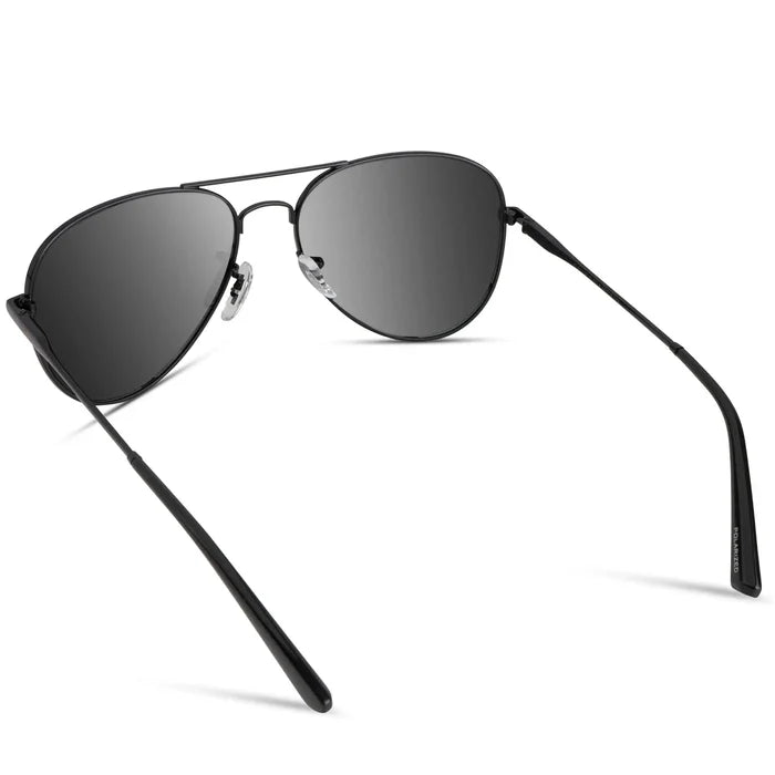 Full Black || Men's Black Double Bridge Aviator Sunglasses with Black Polarized Lenses
