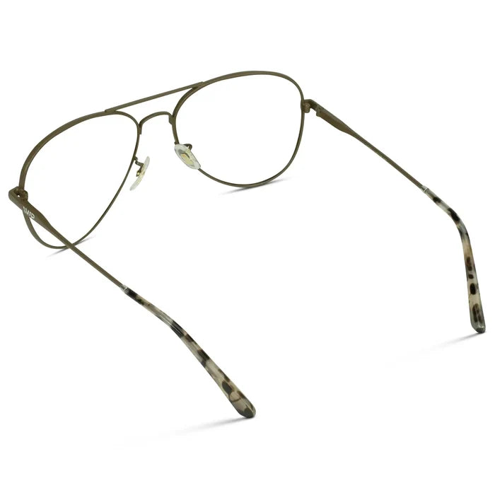 Woodland || Back view of Men's Double Bridge Aviator Prescription Eyeglasses with Brown Metal Frame and Clear Lenses on a white background