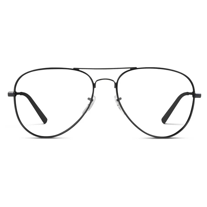 Full Black || Men's Double Bridge Aviator Prescription Eyeglasses with Black Metal Frame and Clear Lenses on a white background
