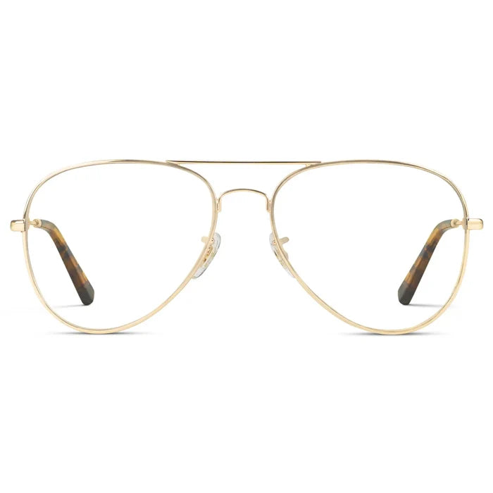 Gold Frame || Men's Double Bridge Aviator Prescription Eyeglasses with Gold Metal Frame and Clear Lenses on a white background