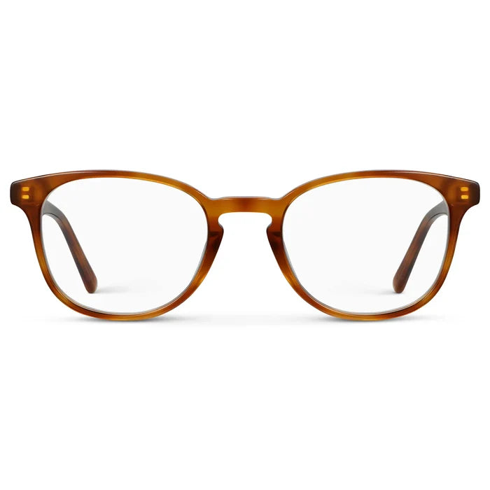 Honey Tortoise || Unisex Blue Light Blocking Glasses with Honey Tortoise Acetate Frame and Clear Lens on a white background