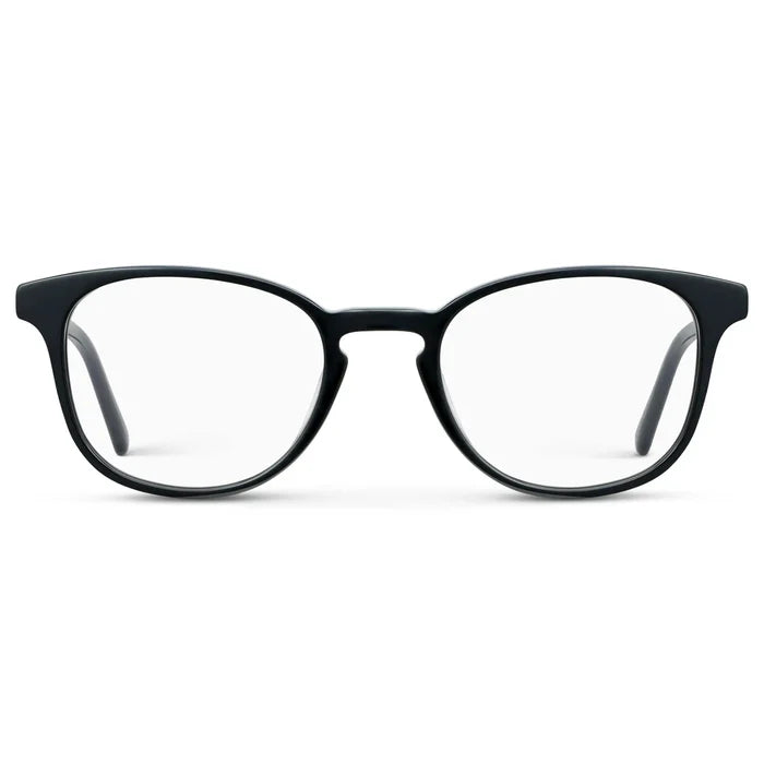 Black || Unisex Square Eyeglasses with Black Acetate Frame and Clear Prescription Lens on a white background