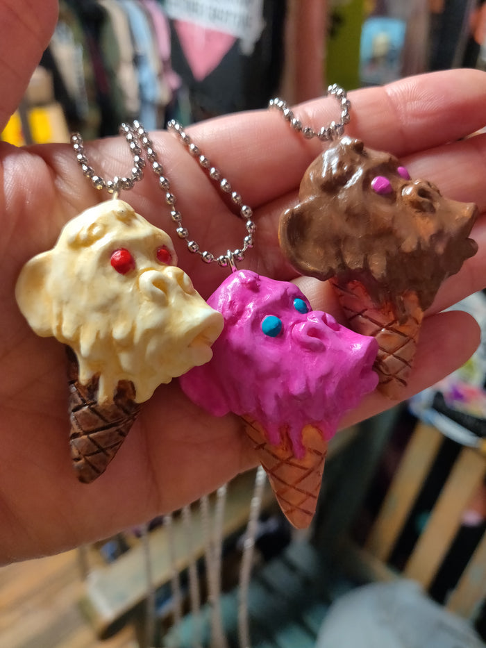 Monkey Ice Cream Cone Hand-sculpted Necklaces