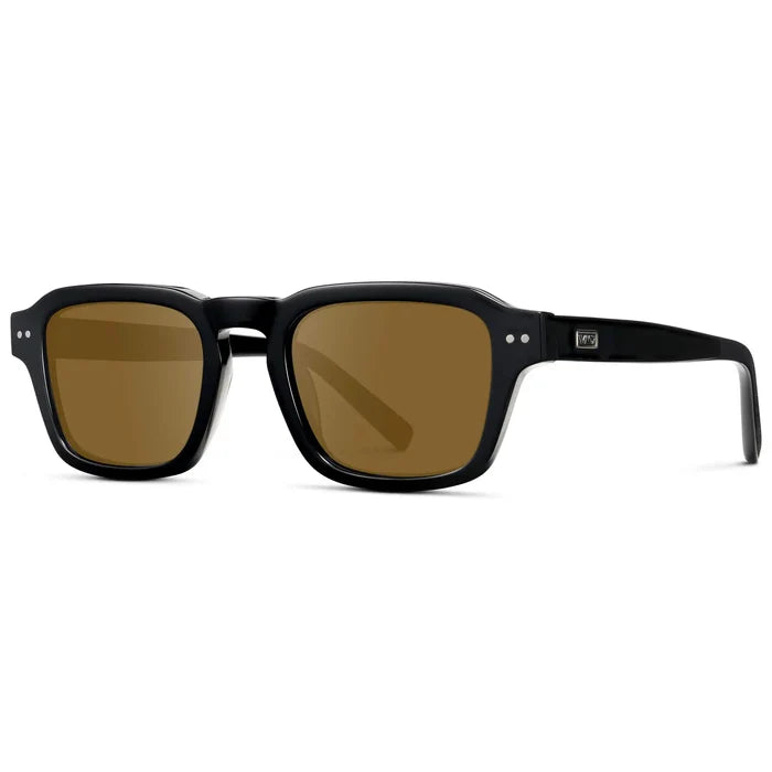 Black / Amber || Men's Rectangular Prescription Sunglasses with Black Acetate Frame and Brown Prescription Lens