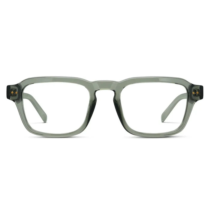 Sage Green || Men's Rectangular Prescription Eyeglasses with Sage Green Acetate Frame and Clear Prescription Lenses on a white background