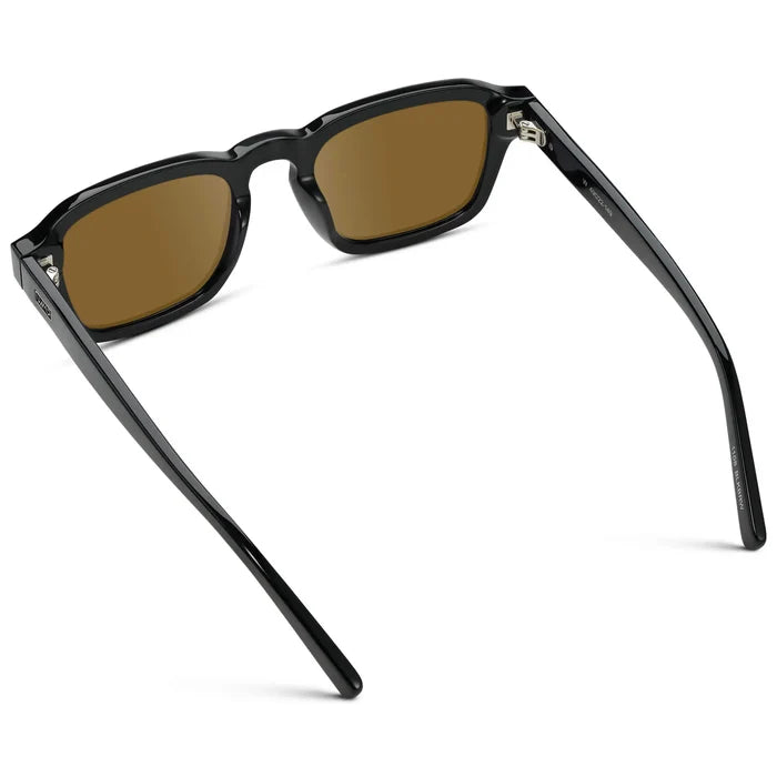 Black / Amber || Men's Rectangular Prescription Sunglasses with Black Acetate Frame and Brown Prescription Lens