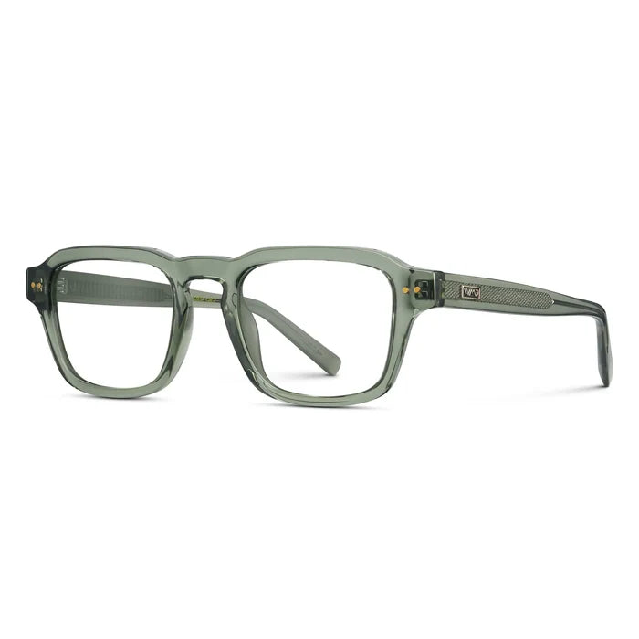 Sage Green || Side view of Men's Rectangular Prescription Eyeglasses with Sage Green Acetate Frame and Clear Prescription Lenses on a white background