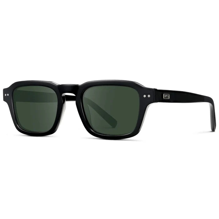 Black / G15 || Men's Rectangular Prescription Sunglasses with Black Acetate Frame and Green Prescription Lens